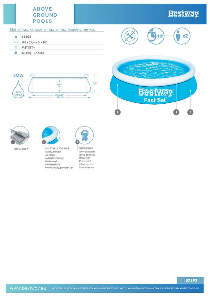 Bestway Fast Set Pool 183×51cm | مسبح دائري سريع التركيب
