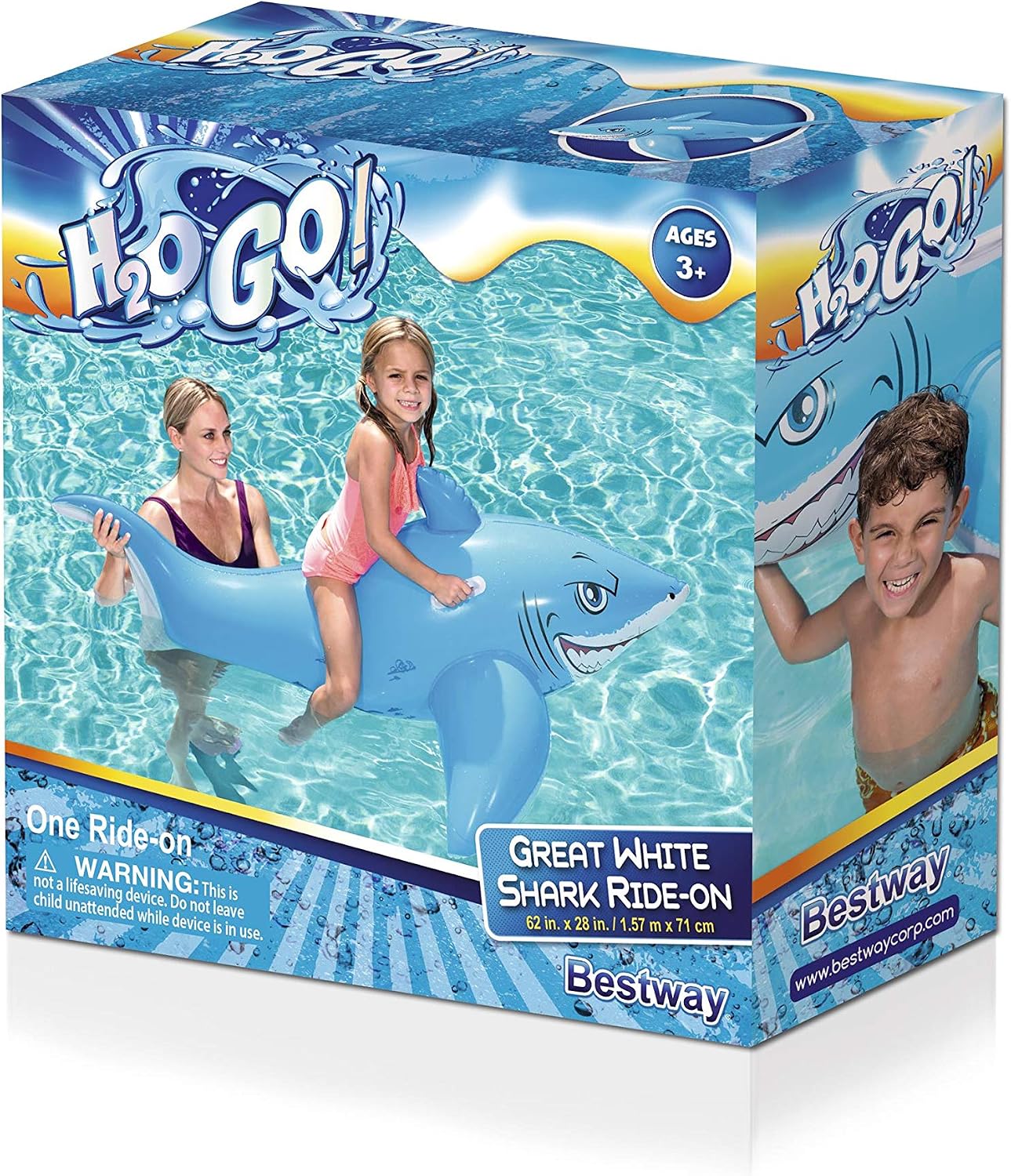 عوامة قرش أبيض للأطفال 183×102 سم | Bestway 41032 Great White Shark Inflatable Ride-On