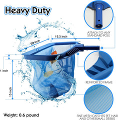 Pool Skimmer Net, Heavy Duty Leaf Rake Cleaning Tool, Fine Mesh Net Bag Catcher Blue شبك عميق
