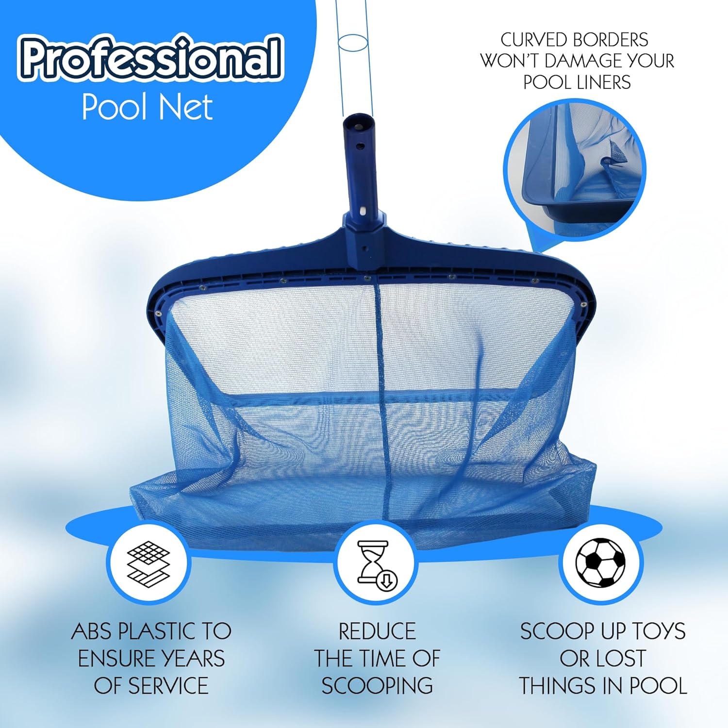 Pool Skimmer Net, Heavy Duty Leaf Rake Cleaning Tool, Fine Mesh Net Bag Catcher Blue شبك عميق