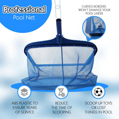 Pool Skimmer Net, Heavy Duty Leaf Rake Cleaning Tool, Fine Mesh Net Bag Catcher Blue شبك عميق
