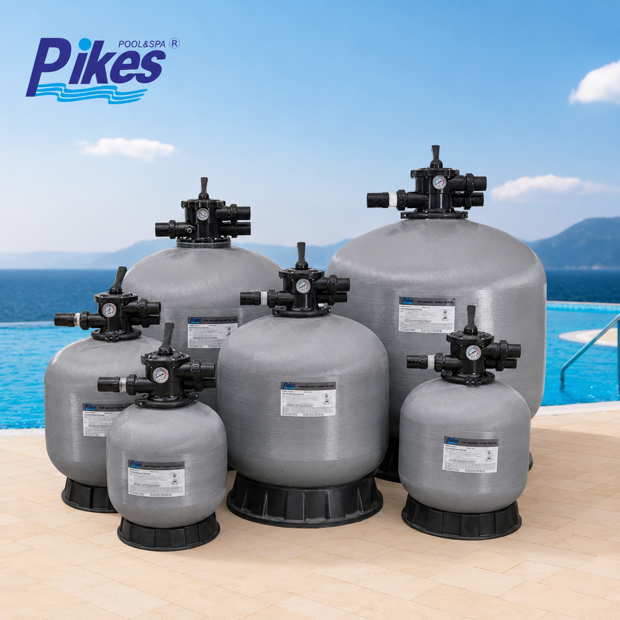 Top Mount Pikes Fiberglass Sand Filter for Pools