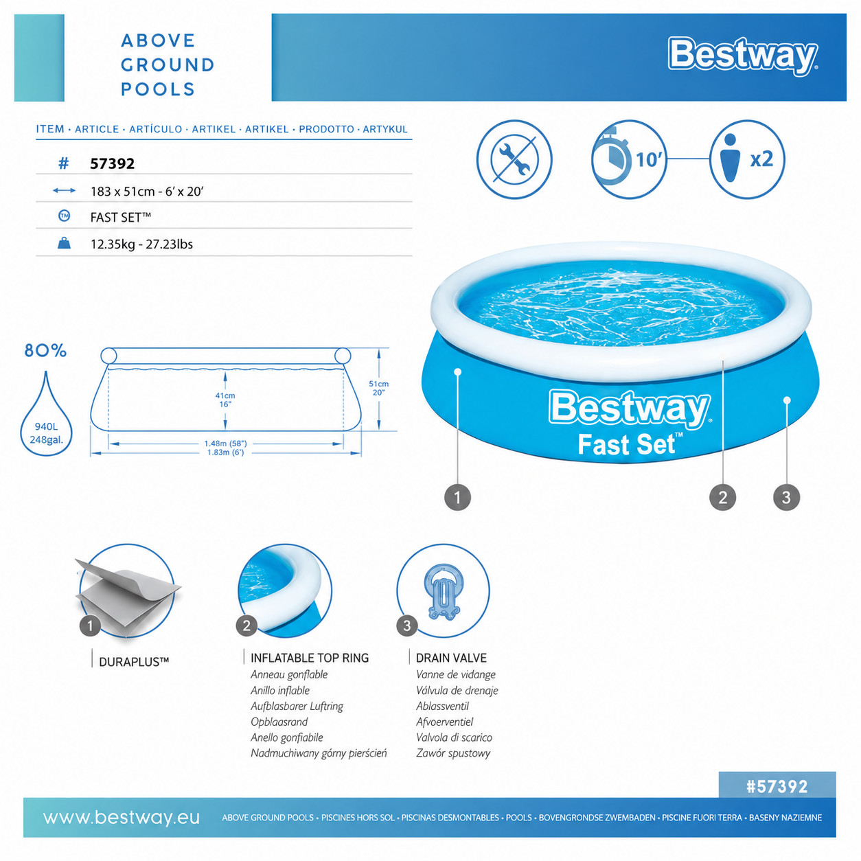 Bestway Fast Set Round Pool 183×51 cm